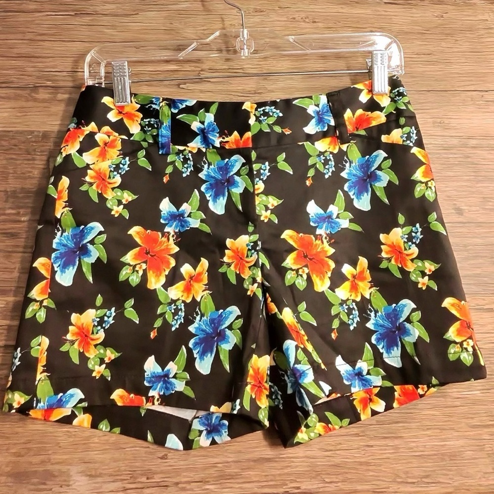 White House Black Market High Waist Vibrant Blue and Orange Floral Shorts